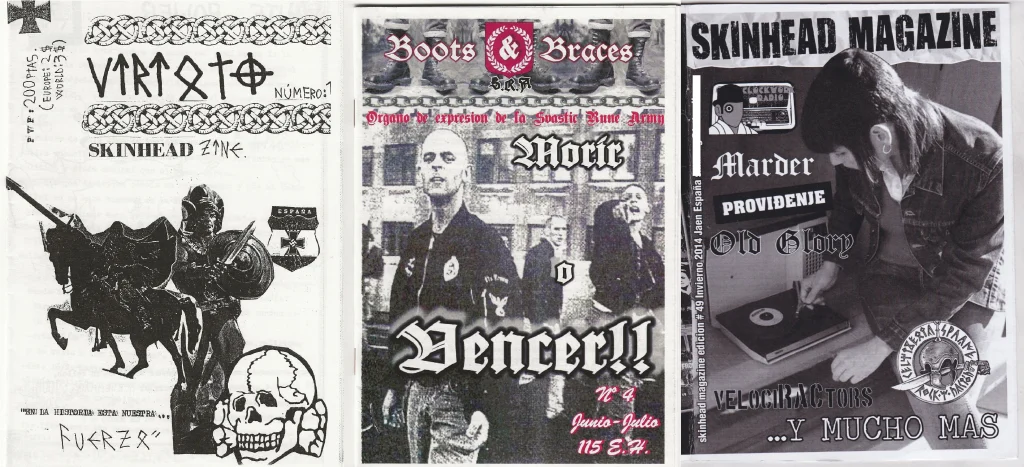 Fanzines nazis de los años 1997, 2004 y 2014 respectivamente.
