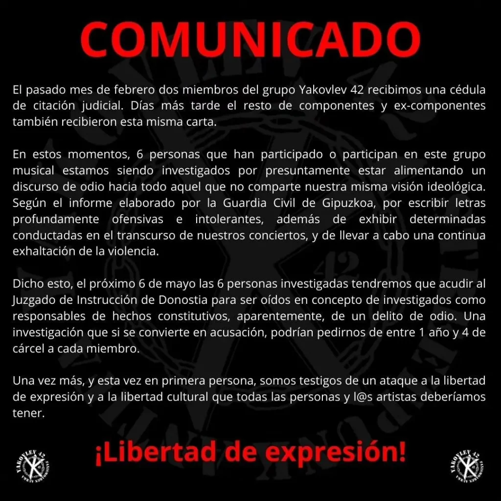 Comunicado de Yakovlev 42 ante la citación judicial.