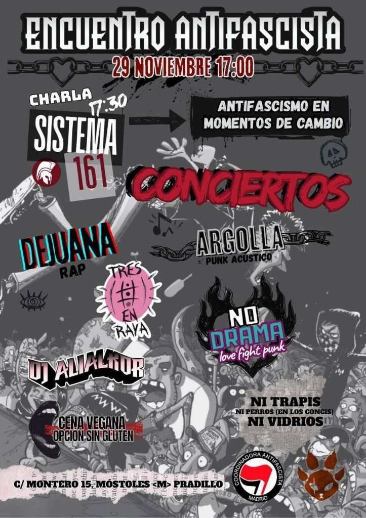 Acto antifascista de Sistema 161 en Móstoles el 29 de noviembre de 2025.